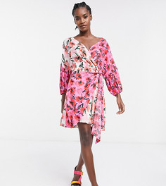 Платье мини с запахом и принтом ASOS MADE IN KENYA-Розовый