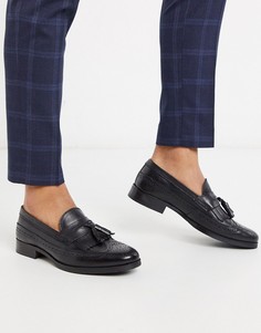 Черные кожаные лоферы с отделкой ASOS DESIGN-Черный