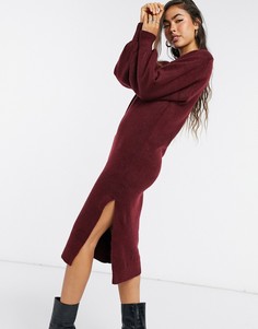 Платье миди с круглым вырезом и пышными рукавами ASOS DESIGN-Красный