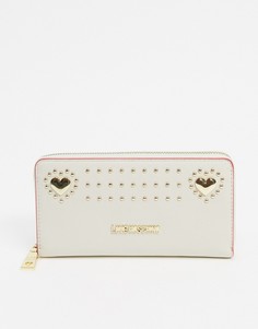 Большой кошелек с заклепками цвета слоновой кости Love Moschino-Кремовый