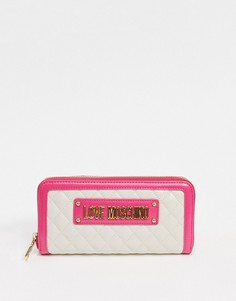 Большой стеганый кошелек цвета слоновой кости с розовыми вставками Love Moschino-Кремовый