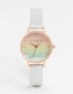 Часы с разноцветным циферблатом и белым кожаным ремешком Olivia Burton-Белый