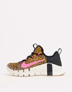 Кроссовки с леопардовым принтом Nike Training Free Metcon 3-Коричневый