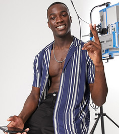 Рубашка в сине-белую полоску с отложным воротником ASOS DESIGN Tall-Темно-синий