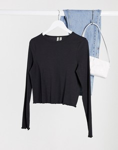Черный узкий топ с длинными рукавами и волнистыми краями ASOS DESIGN