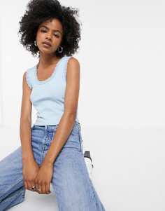 Синий топ с кружевной отделкой Topshop
