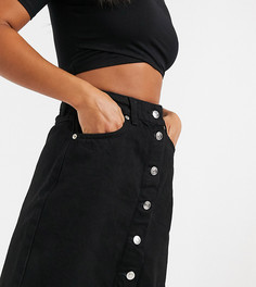 Черная джинсовая юбка с пуговицами ASOS DESIGN Petite-Черный