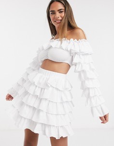 Кроп-топ с оборками и юбка белого цвета Moda Minx-Белый