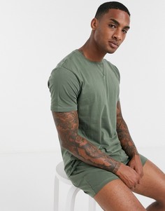 Пижама цвета хаки из футболки и шортов ASOS DESIGN-Зеленый