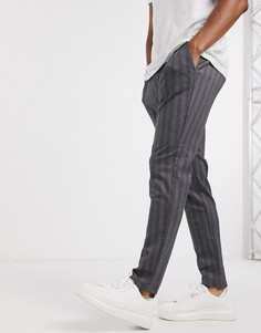 Брюки с узором "в елочку" и завязкой на талии Only & Sons-Серый