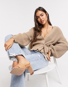 Кардиган с запахом и завязкой ASOS DESIGN-Светло-бежевый