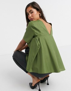 Хлопковый топ оливкового цвета с короткими рукавами ASOS DESIGN-Зеленый