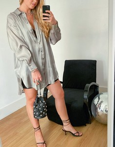 Атласная рубашка в стиле oversized шалфейно-зеленого цвета Topshop-Зеленый