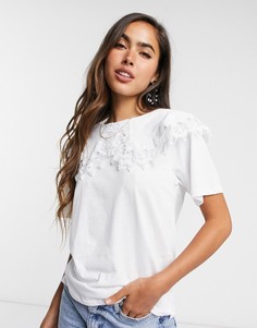 Белая футболка с воротником с вышивкой Stradivarius-Белый