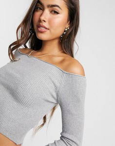 Серый короткий топ с открытыми плечами Stradivarius
