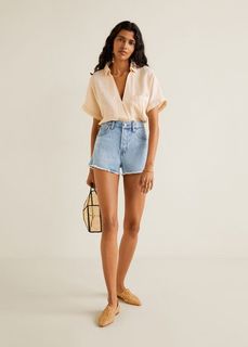 Джинсовые шорты с бахромой по низу - Iconic Mango