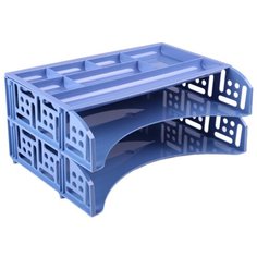 Набор лотков горизонтальных для бумаги СТАММ Field из 2-х горизонтальных лотков и органайзера голубой Berlin