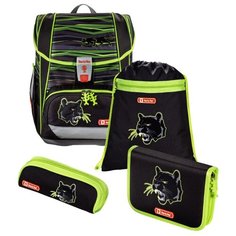 Step By Step Ранец Light2 Wild Cat 4 предмета (138510), черный/зеленый