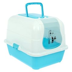 Туалет-домик для кошек Пижон 1391049\1391050\1391051 51.5х40х38.5 см голубой/белый