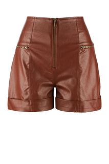 Короткие шорты из экокожи коричневого цвета Love Republic