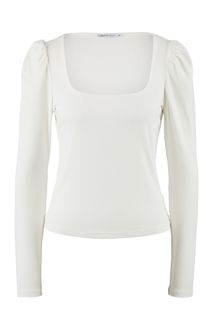 Тонкий белый джемпер со сборками на рукавах Zarina