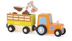 Набор деревянный трактор с прицепом и корова Janod J08571_kkd