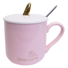 Чайная кружка Единорог с крышкой, розовая, MARMA MM-CUP-10