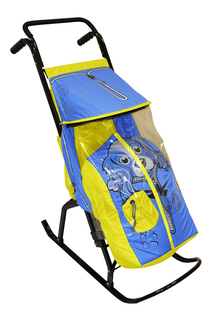 Санки-коляска Скользяшки желто-голубая Собачка Снегурочка