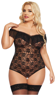 Кружевное боди с воланом Kamila черный XL SoftLine