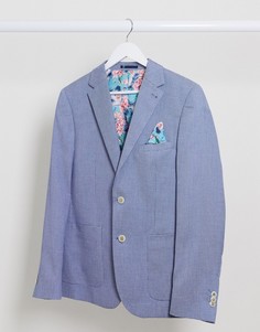 Двубортный зауженный пиджак в мелкую клетку Harry Brown-Синий