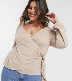 Бежевая блузка с запахом спереди Vero Moda Curve-Бежевый