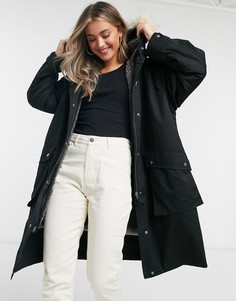 Черная парка с подкладкой из искусственного меха ASOS DESIGN-Черный