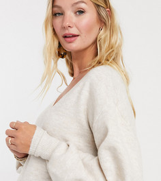 Джемпер с пышными рукавами на манжетах и V-образным вырезом ASOS DESIGN Maternity-Бежевый