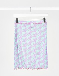 Сетчатая мини-юбка от комплекта с волнистым краем и принтом Tara Khorzad-Фиолетовый