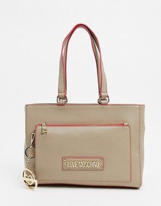 Бежевая сумка-тоут с цепочкой для ключей Love Moschino-Бежевый