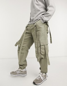 Зеленые брюки карго с ремешками ASOS DESIGN-Зеленый