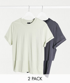 2 футболки с отворотами на рукавах ASOS DESIGN-Мульти