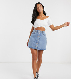 Синяя джинсовая юбка на пуговицах ASOS DESIGN Petite-Синий