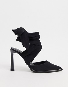 Черные туфли на каблуке с завязками ASOS DESIGN-Черный