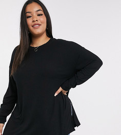 Черный лонгслив в рубчик ASOS DESIGN Curve