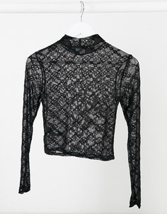 Сетчатый лонгслив с геометрическим рисунком ASOS DESIGN-Черный
