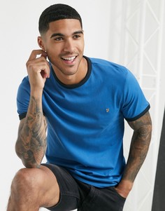 Голубая узкая футболка с контрастной горловиной Farah Groves-Синий