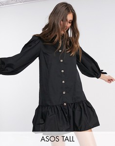 Черное платье мини на пуговицах ASOS DESIGN Tall-Черный