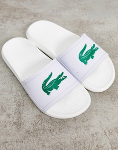 Белые/зеленые шлепанцы с логотипом Lacoste-Белый