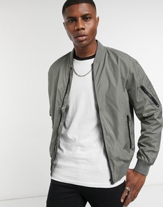 Серо-зеленый бомбер Bershka