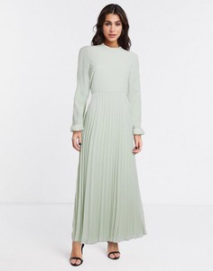 Зеленое плиссированное платье макси с расклешенными рукавами ASOS DESIGN-Зеленый
