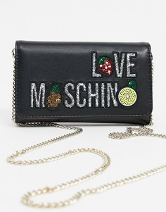 Черный кошелек с ремешком-цепочкой и логотипом Love Moschino