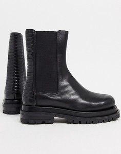 Черные кожаные ботинки челси со вставками ASOS DESIGN-Черный