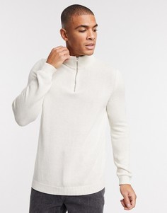 Светло-бежевый хлопковый джемпер с молнией ASOS DESIGN-Кремовый
