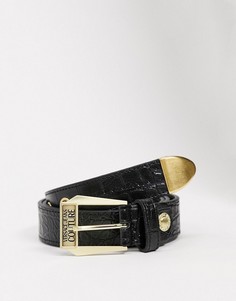 Кожаный ремень с золотистой фурнитурой Versace Jeans Couture-Черный
